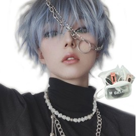MGRANDE wig premium line 【 active top stylist produce 】 6 items set inner color line men's original wig short small face effect（gray meshesblue DY54A）