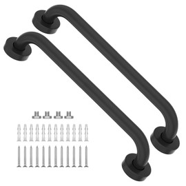 2 Pack Black Grab Bar 16 Inch - 1" Diameter, iMomwee Stainless Steel Safety Bathroom Grab Bar, Wall Mounted Balanced Support Bar, Handicap Shower Handle, Toilet Handrail for Senior Elderly Disabled