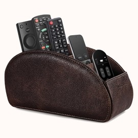 molshine Remote Control Holder with 5 Compartments,Pu Leather Office Organization Storage Caddy Box for Tv Remote,Heater Controllers,Media Player,Office Supplies,Makeup Brush (Coffe)