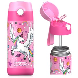 JARLSON Children's Drinks Bottle, Thermal Stainless Steel Water Bottle, 350 ml, BPA Free, Leak-Proof, with Straw, Bottle for School, Nursery