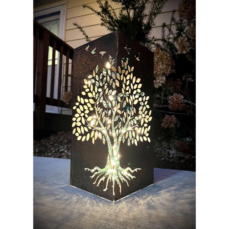 Home Decor Steel Tree & Birds Luminary - Garden or