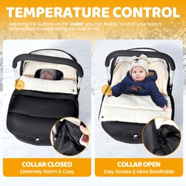 Orzbow Car Seat Covers for Babies Winter, Universal Baby Car Seat Cover with Adjustable Collar, Waterproof Carseat Cover with Zipper, Warm Coral Fleece, Detachable and Machine Washable, Black