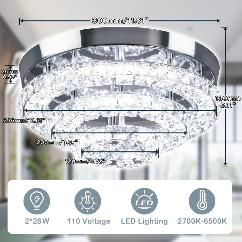 Cainjiazh 11.8" Modern Crystal Chandeliers LED Crystal Ceiling Light Fixture