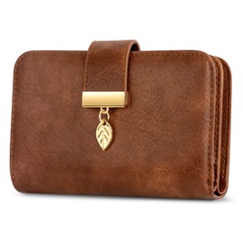 Faneam Leather Wallet for Women RFID Blocking Wallet Women's Small Purse Ladies Bifold Purse Credit Card Wallet with Lanyard, Zip Coin Pocket, 18 Card Slots, Exquisite Box, Vintage Coffee