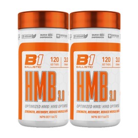 Ballistic HMB 3.0 Tablets | 3g Optimized Calcium HMB Beta-Hydroxy Beta-Methylbutyrate (HMB), Tart Cherry, Vitamin D3 | Improves Recovery, Decreases Soreness, Supports Strength and Reduces Muscle Loss | 120 Tablets (Pack of 2)