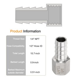 HARFINGTON 2pcs Stainless Steel Barbed Fitting 1/4" NPT Female to 1/2" Hose ID for Home Brew Pipe Fitting Direct Thread Connector Durable Construction