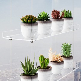 3-Tier Clear Hanging Window Plant Shelves 16In, Height Adjustable Acrylic , Indoor Windows Wall Hanging Plant Stand Flower Display, Flower Pot Organizer Storage for Grow Herbs, Microgreens, Succulents