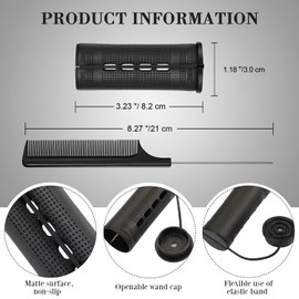 24 Pieces Hair Perm Rods Cold Wave Rods Plastic Perming Rods Curlers Hair Rollers with Steel Pintail Comb Rat Tail Comb Tools for Hairdressing Styling(Black,1.18 Inches)