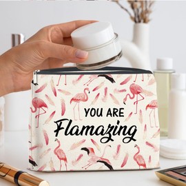 Nurawo Inspirational Flamingo Gifts Makeup Bag Cosmetic Bags for Women Flamingo Lover Gifts Chic You Are Flamazing Makeup Pouch With Zipper Travel Toiletry Organizer Bag