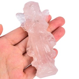 JIC Gem 3.9 Inch Rose Quartz Prayer Angel Healing Crystal Guardian Angel Figurine Pink Hand Carved Gemstone Statue 1pc