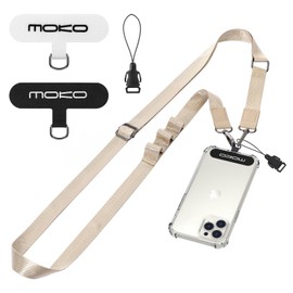 MoKo Universal Phone Lanyard, Nylon Adjustable Crossbody Phone Lanyard with 1× Phone Strap, 2× Patches, 1× Tether, Neck Cell Phone Lanyard for Men and Women Compatible with Most Smartphones, Khaki