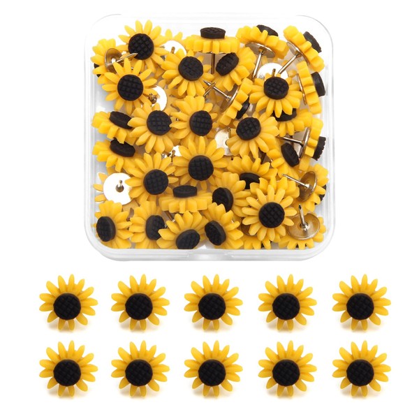 40Pcs Sunflower Push Pins, Winspeed Cute Decorative Sunflowers Push Pins