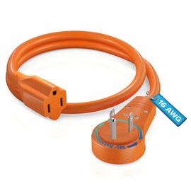 Maximm Cable 1 Foot 360° Rotating Flat Plug Extension Cord/Wire, 3 Prong Grounded Wire 16 Awg Power Cord - Orange - UL Certified