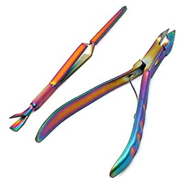 Stainless Steel Manicure Tools Pinching Cuticle Pusher and Cuticle Trimmer Cutter Nipper - Colorful Nail Art Tools Multifunction Fake Nail Cutter Shaping Tweezers(Rainbow) by G.S Online Store