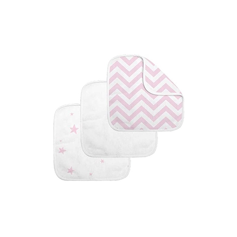 Kushies 3-Pack Terry Washcloth Set - Pink Chevron and Stars
