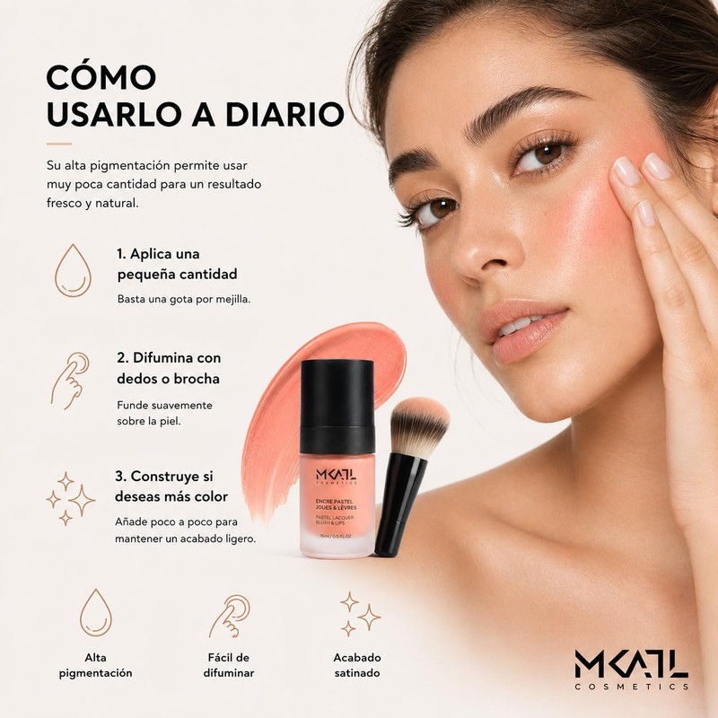 Rubor Líquido Profesional Coral Makeup Atelier Tono Vibrante Luminoso, Efecto