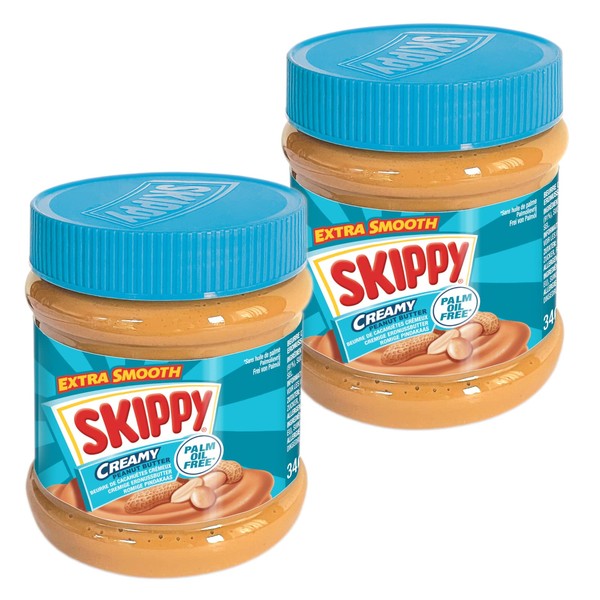 SKIPPY 2x 340g Erdnussbutter "Creamy" | Peanutbutter Ohne Palmöl | Extra Smooth und aus 91 % Erdnüssen | ohne Stückchen | Leckere Erdnussbutter mit vollem und cremigen Geschmack