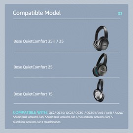 Wzsipod Cooling-Gel QuietComfort 35 / QC 35ii Replacement Ear Pads for Bose Headphones, Compatible with Bose QC45 QC35 QC25 QC2 QC15/ Around-Ear 2 AE2i AE2w/ SoundTrue & SoundLink Series (Grey Fabric)
