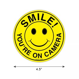 Kachy Signs (Set of 5) Smile You're On Camera Stickers - 4.5" Circle - Durable Self Adhes...