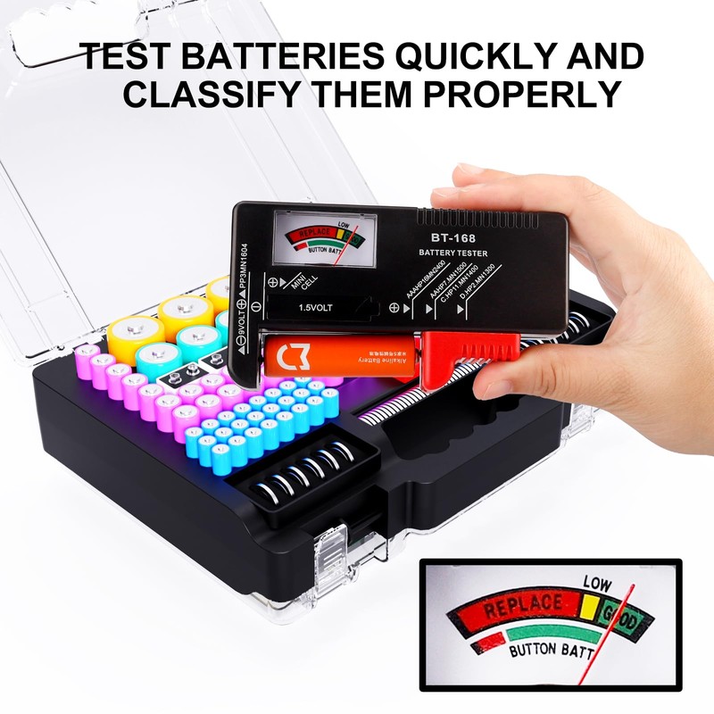 Vecefy Battery Organizer Storage Case with Tester, Ultra-Large 265+ Double-Sided