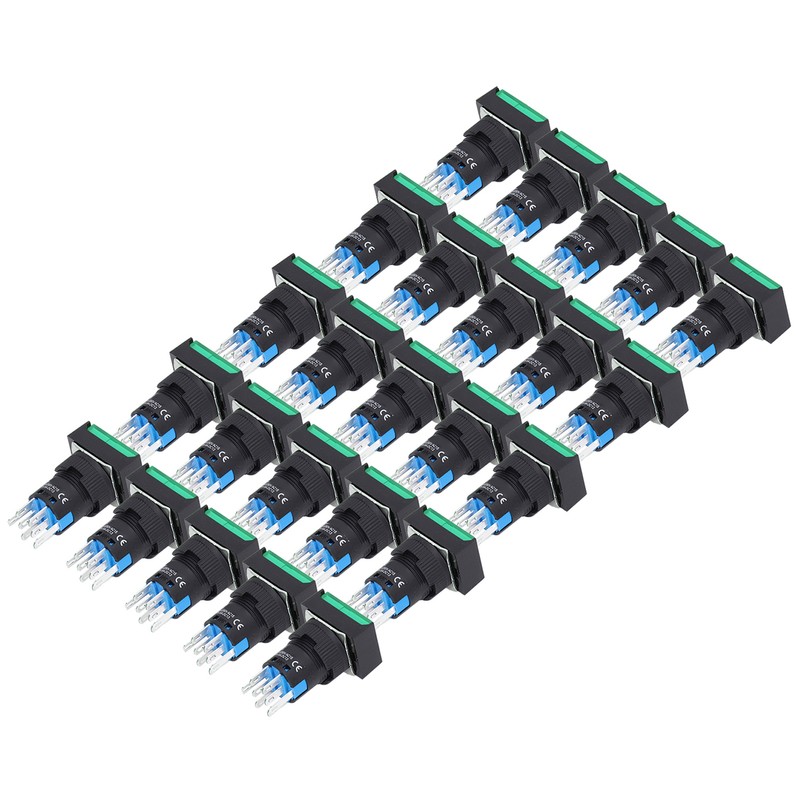 25Pcs Squares Push Button Switch ABS Brass Self Locking with