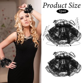 Abeillo Lolita Lace Gloves Hand Sleeve Bracelet Tea Party Gloves Ruffled Wrist Cuff for Wedding Evening Prom Costume Accessories(Black)