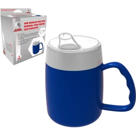Dr. Bone's Therapeutics Cup 4.7 oz drinking cup single handle Mug with Internal Cone with Spouted Lid with Small Opening, Spill-Proof, Drinking aid, Thermo Mug, Feeding Cup Drinking Aid (Blue)