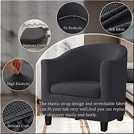 Stretch Club Armchair Cover 2 Pieces Tub Chair Covers Sofa Slipcover Removable Washable Armchair Cover Couch Cover Soft Furniture Protector - Grey (Color : E, Size : 1PCS)
