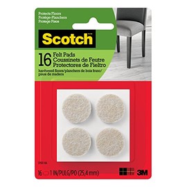 Scotch Felt Pads, Felt Furniture Pads for Protecting Hardwood Floors, Round, 1 in. Diameter, Beige, 16 Pads