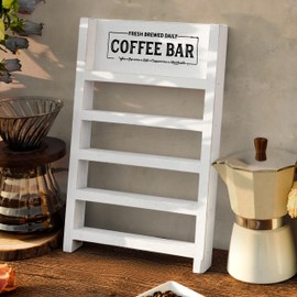 PERFNIQUE K Cup Holder, Farmhouse Coffee Pod Holder, Wooden Coffee Pod Ladder for Counter, Rustic Kcup Storage Organizer for Home Kitchen Bar Table Decor