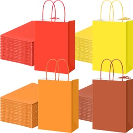Gersoniel 100 Pcs Fall Gift Bags with Handle Colorful Paper Treat Goodie Candy Bags for Fall Autumn Thanksgiving Party Favor Supplies