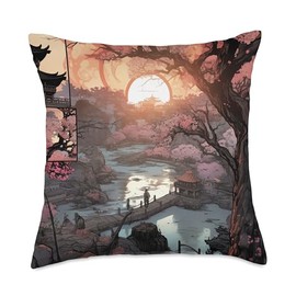 Comic Box Sakura A Symphony of Petals A Cherry Blossom Comic Masterpiece Throw Pillow, 18x18, Multicolor