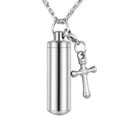 abooxiu Cylinder Cremation Jewelry for Ashes Memorial Urn Necklace for Ashes Stainless Steel Pendant Keepsake Ashes Necklace Keychain Ashes Holder for Men Women