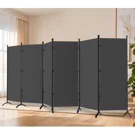Room Divider-6 Panels Grey Folding Privacy Screens, 6 ft Partition Room Dividers Wall for Separation, Home, Office, Classroom, Studio