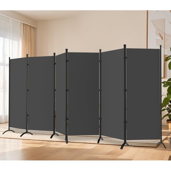 Room Divider-6 Panels Grey Folding Privacy Screens, 6 ft Partition