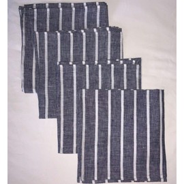 NEW 100% Linen TEA DINNER LUNCH NAPKINS SET of 4 Handmade 17"X 17" Rustic Stripe
