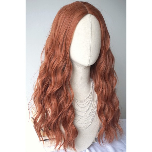 Red Hair Wig Long Curly Costume Wigs Synthetic Red copper Wavy curly Wig 28inces For women Halloween Costume (Copper Red)