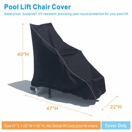 VIYOYOUNG Pool Lift Chair Cover, Heavy Duty Waterproof & Dustproof, UV Resistant, fits Global lift Corp Pool Lift Chair, All-Weather Protection - With Zipper.
