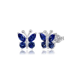 Birthstone Earrings Stud for Women: 925 Sterling Silver Butterfly Earrings Hypoallergenic Blue Stud Jewelry Cute Gifts for Women Daughter Birthday Graduation - September Sapphire