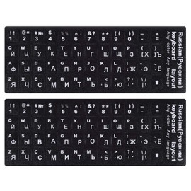 2PCS Russian Keyboard Stickers, Russian-Englsih Keyboard Letters Replacement Stickers White Font Black Background for PC Computer Laptop Notebook Desktop, Cyrillic Keyboard Alphabet Stickers