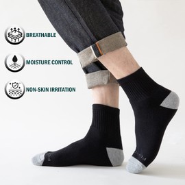 FLSHMCEN Men's Athletic Ankle Socks 8-Pairs Cotton Cushioned Quarter Socks for Men Moisture Wicking Socks Size 7-9/9-12/12-15