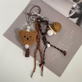 QTMY Cute Plush Bear Braided Keychain Bag Charms for Handbag Purse Backpack Accessories Bogg Bag,565, White,brown,dark Brown, One Size