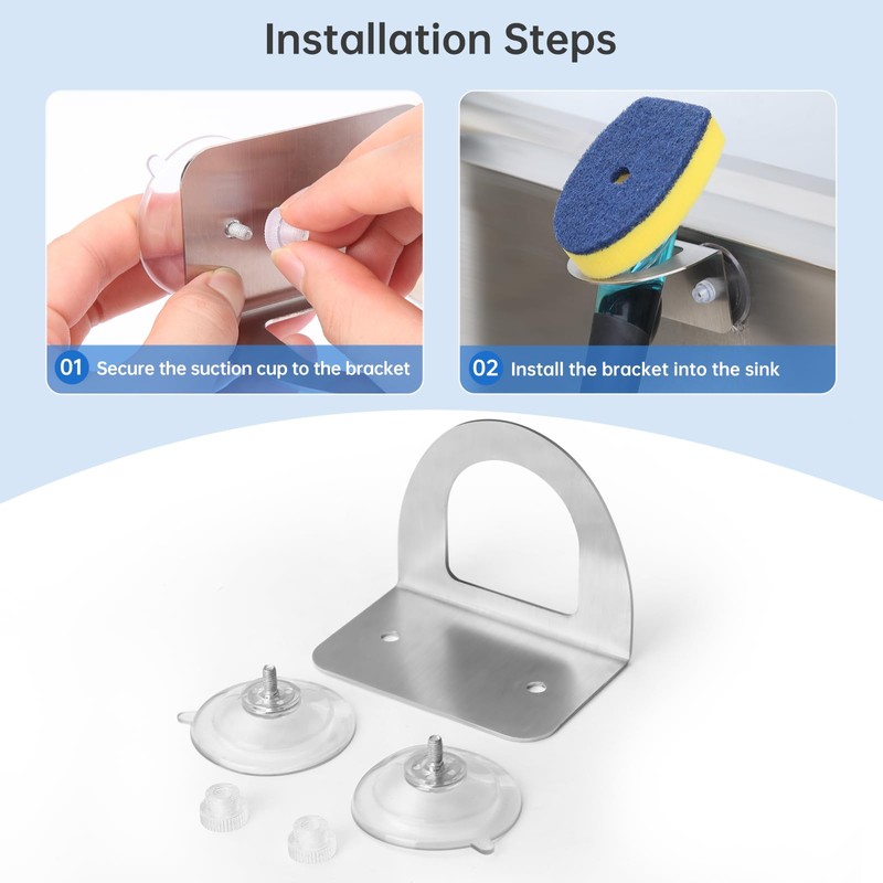 Stainless Steel Kitchen Sink Dish Brush Holder with Suction Cups,Scrub