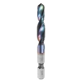 sourcing map Combination Drill and Tap Bit, Metric M8 x 1.25 Thread 1/4" Hex Shank, Blue Nano Coated Threading Screw Taps Spiral Flute Drilling Tapping Tool, High Speed Steel (HSS) 4341