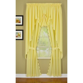 Today's Curtain, Orleans Scallop Curtain, Buttercup 45" Panel Pair and Tieback,4-Piece-Set, 60" W x 45" L, Buttercup