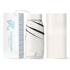 ViddVoom Compact Mini Umbrella for Purse - Lightweight, Pocket-Sized Travel Umbrella with Black UV Coating for Sun Protection, Beige