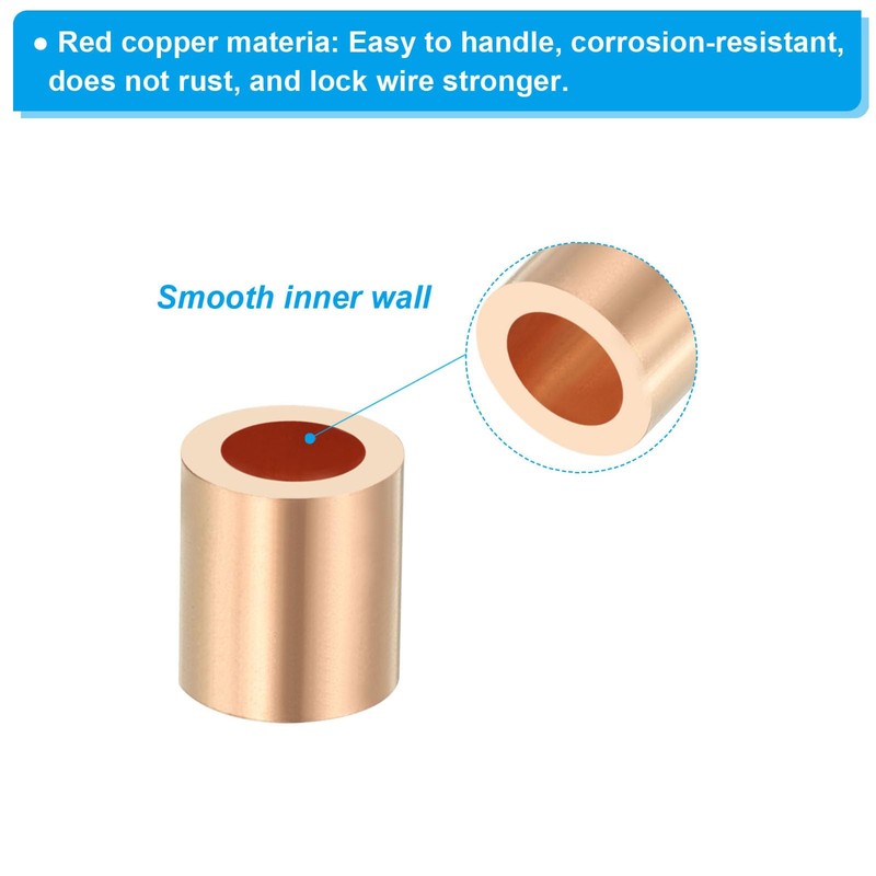 PATIKIL 40pcs 3mm Wire Rope Stop Sleeves Copper Crimp Loop