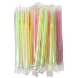100 pcs Flexible Drinking Straws Individually Wrapped,0.39inch Extra-wide Bendy Straws, Bubble Boba Milkshake Smoothie (100, polychrome)