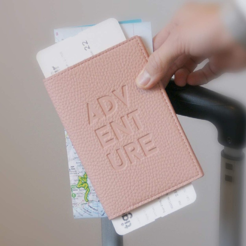 Passport Holder with Embossed Adventure, Travel Case, Travel Wallet, Document