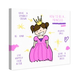 The Oliver Gal Artist Co. Fantasy Wall Art Canvas Prints 'How to Be a Princess' Home Décor, 12" x 12", Pink, White